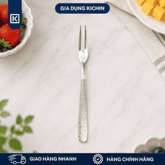 Dĩa Hoa Quả Inox 304 Cao Cấp KICHIN - Cán Vân Ánh Bạc Sang Trọng, Chống Gỉ KDHQ-BAC-02