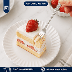 Dĩa Hoa Quả Inox 304 Cao Cấp KICHIN - Cán Vân Ánh Bạc Sang Trọng, Chống Gỉ KDHQ-BAC-02