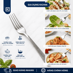Bộ Thìa Dĩa Inox 304 KICHIN - Combo Thìa Ăn, Dĩa Ăn, Thìa Trà, Dĩa Hoa Quả Cao Cấp Cán Vân Ánh Bạc Sang Trọng, Chống Gỉ KSET-BAC-02