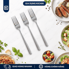 Dĩa Ăn Inox 304 Cao Cấp KICHIN - Cán Vân Ánh Bạc Sang Trọng, Chống Gỉ KDA-BAC-02