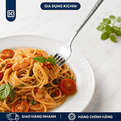 Dĩa Ăn Inox 304 Cao Cấp KICHIN - Cán Vân Ánh Bạc Sang Trọng, Chống Gỉ KDA-BAC-02