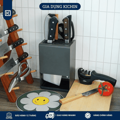 Hộp cắm dao để bàn 5 rãnh thép chống gỉ cao cấp KICHIN - HC01 (12x15x23cm)