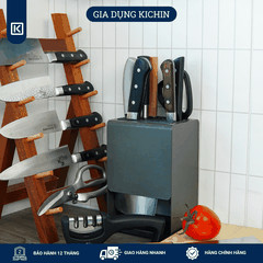 Hộp cắm dao để bàn 5 rãnh thép chống gỉ cao cấp KICHIN - HC01 (12x15x23cm)