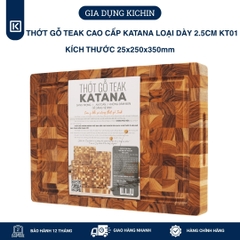 Thớt gỗ teak cao cấp KATANA cỡ vừa dày 2.5cm KT01 - thớt hình chữ nhật kích thước 25x250x350mm