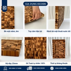 Thớt gỗ teak cao cấp KATANA cỡ vừa dày 3.8cm KT04 - thớt hình chữ nhật kích thước 38x250x350mm