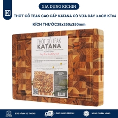 Thớt gỗ teak cao cấp KATANA cỡ vừa dày 3.8cm KT04 - thớt hình chữ nhật kích thước 38x250x350mm