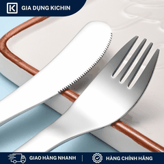 Set Thìa Dĩa Trẻ Em Inox 304 Cao Cấp KICHIN - Họa Tiết Động vật, An Toàn Cho Bé KSF-01