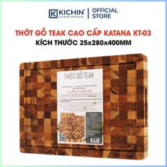 Thớt gỗ teak cao cấp KATANA cỡ lớn dày 2.5cm KT03 - thớt hình chữ nhật kích thước 25x280x400mm