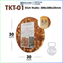 Thớt gỗ teak cao cấp KICHIN loại dày 2.5cm TKT01 - thớt tròn kích thước 25x300x300mm