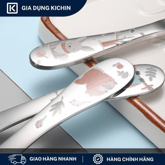 Set Thìa Dĩa Trẻ Em Inox 304 Cao Cấp KICHIN - Họa Tiết Động vật, An Toàn Cho Bé KSF-01
