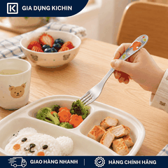 Set Thìa Dĩa Trẻ Em Inox 304 Cao Cấp KICHIN - Họa Tiết Động vật, An Toàn Cho Bé KSF-01