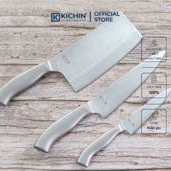 Bộ 3 Dao Bếp Cao Cấp KAI Seki Manju Cán Kim Loại - Dao Chặt, Dao Thái, Dao Gọt Hoa Quả