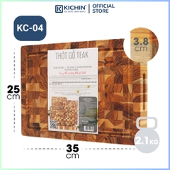 Thớt gỗ teak cao cấp KICHIN cỡ vừa dày 3.8cm KC04 - thớt hình chữ nhật kích thước 38x250x350mm