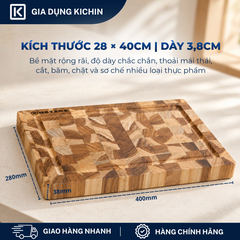 Thớt gỗ teak cao cấp KATANA cỡ lớn dày 3.8cm KT05 - thớt hình chữ nhật kích thước 38x280x400mm
