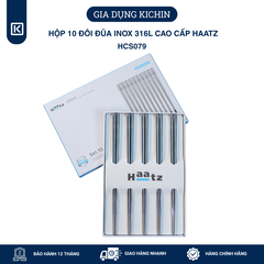 Hộp 10 đôi đũa Inox 316L cao cấp nano bạc HAATZ - Siêu bền, an toàn , đầu đũa chống trượt