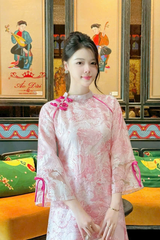 Áo dài Voan tơ hồng đào sương