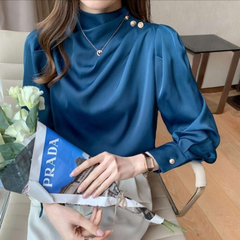 Áo sơ mi lụa Hàn cổ leo chéo vai 3 cúc