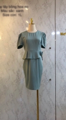Váy peplum đính hoa tay bồng xanh bạc hà