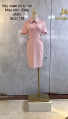 Váy cổ sen cao phối voan hồng phấn