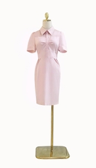 Váy cổ sen cao phối voan hồng phấn