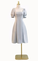 Váy xòe cổ vuông tay bồng Xanh lam