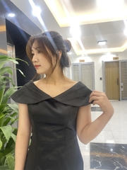 Váy lụa ép hai mặt cao cấp cổ hoa sen Đen