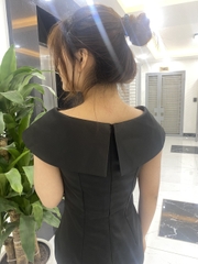 Váy lụa ép hai mặt cao cấp cổ hoa sen Đen