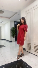 Váy dáng suông tay bồng 3 cúc