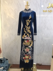 Áo dài nhung đính đá mẹ Xanh Dương