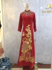 Áo dài lụa đính đá mẹ Đỏ