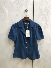 Set vest cộc tay xanh kẻ trắng cao cấp