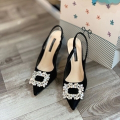 Giày cao gót thời trang cao cấp nơ vuông đá black