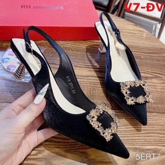 Giày cao gót thời trang cao cấp nơ vuông đá black
