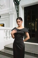 Váy lụa ép hai mặt cao cấp cổ hoa sen Đen