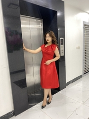 Váy lụa ép hai mặt cao cấp nơ vai