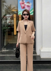 Set vest cộc tay đệm vai quần ống suông cao cấp