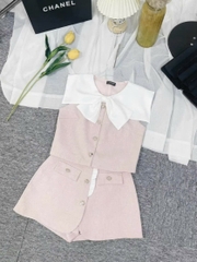 Sét chân váy ngắn cổ nơ cao cấp