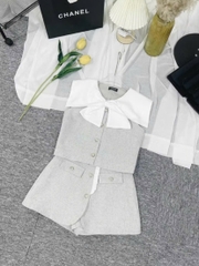 Sét chân váy ngắn cổ nơ cao cấp