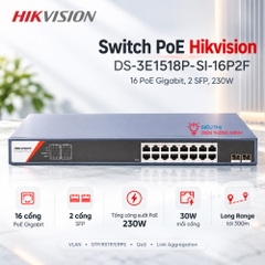 Switch PoE Hikvision DS-3E1518P-SI-16P2F (16 PoE Gigabit, 2 SFP, 230W)