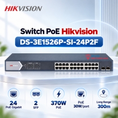Switch PoE Hikvision DS-3E1526P-SI-24P2F (24 PoE Gigabit, 2 SFP, 370W)