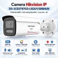 Camera Hikvision IP DS-2CD2T87G3-LIS2UY/SRBHUN (Thân lớn 8MP, Ánh sáng kép 60m, Loa mic, AI)