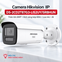 Camera Hikvision IP DS-2CD2T87G3-LIS2UY/SRBHUN (Thân lớn 8MP, Ánh sáng kép 60m, Loa mic, AI)