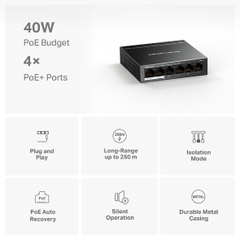 Switch PoE Mercusys MS106LP (4 PoE, 2 Uplink, 40W)