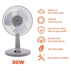 Quạt bàn Nanoco NTF1209G (màu xám, 30W, bạc đạn)