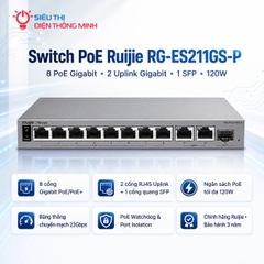 Switch PoE Ruijie RG-ES211GS-P (8 PoE Gigabit, 2 uplink Gigabit, 1 SFP, 120W)