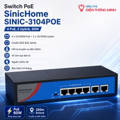 Switch PoE SinicHome SINIC-3104POE (4 PoE, 2 uplink, 60W)