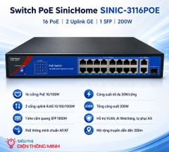 Switch PoE SinicHome SINIC-3116POE (16 PoE, 2 uplink GE, 1 SFP, 200W)