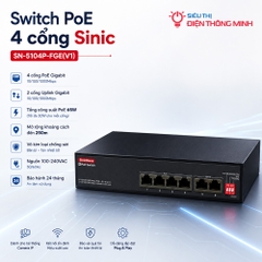 Switch PoE 4 cổng Sinic SN-5104P-FGE(V1) (4 PoE Gigabit, 2 Uplink, 65W)