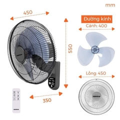 Quạt treo tường Nanoco NWF1615RC-LG (màu xám nhạt, 47W, có remote, bạc đạn)