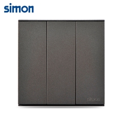 Bộ công tắc ba, một chiều có đèn LED chuẩn vuông màu Xám (Grey) Simon E6 721033-61